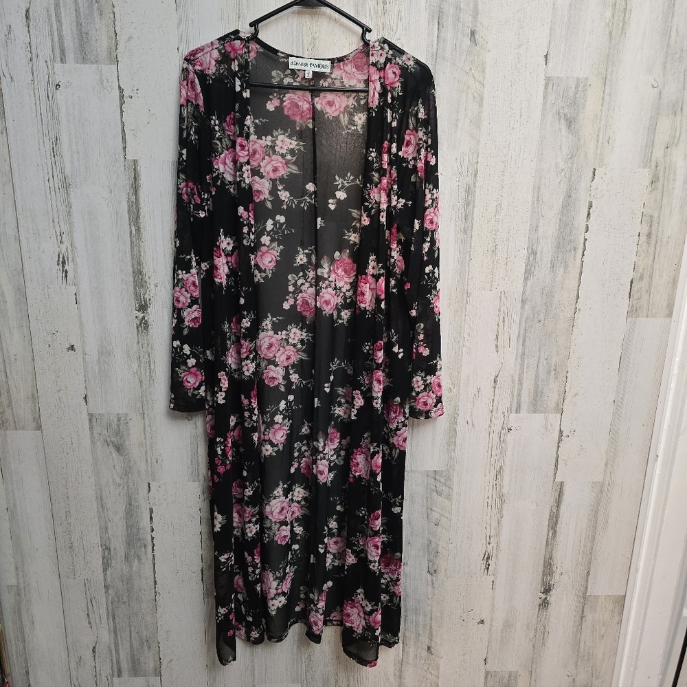 Almost Famous Floral Sheer Long Kimono Womens Size 2X
